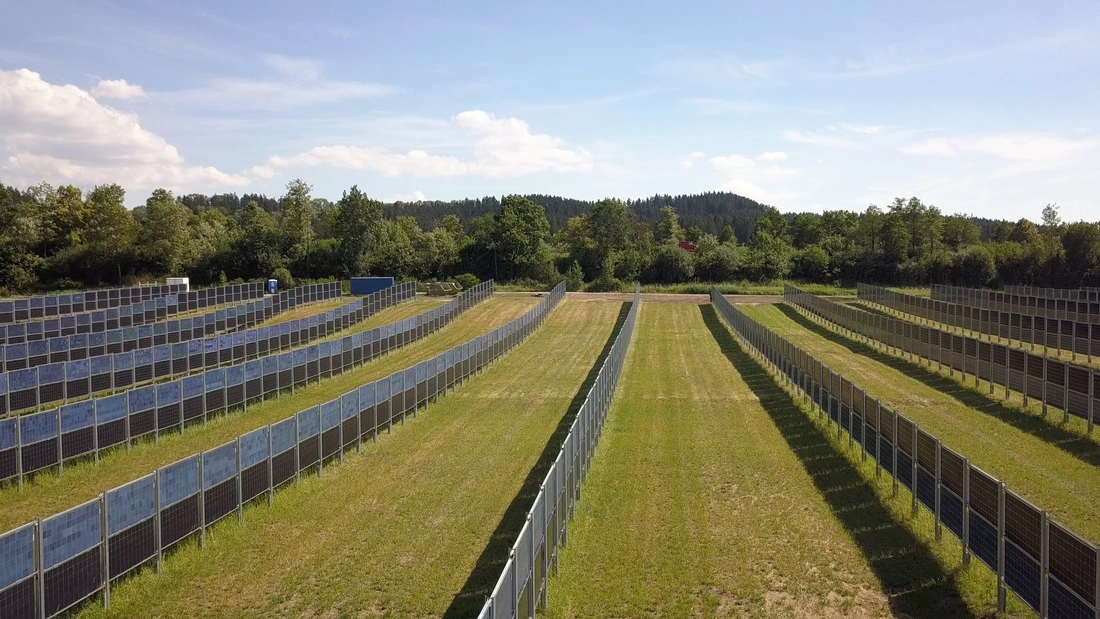 vertikales bifaziales Agri-PV-System mit landwirtschaftlicher Nutzung lLink zur Projektwebsite