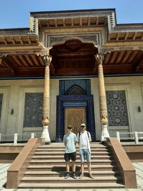 Fabian Schneider and Elijah Flisar on an exploratory tour of Tashkent.